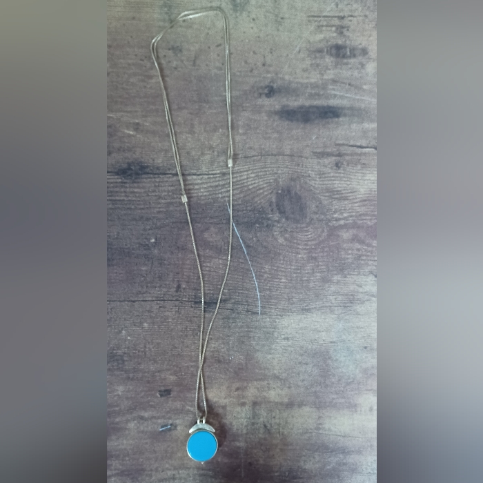 Reversible Pendant Long Gold Necklace Turquoise/ Onyx